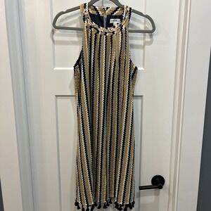THML Women's‎ Dress Size S Sydney Chevron Halter Fringe Hem Zigzag Yellow Blue